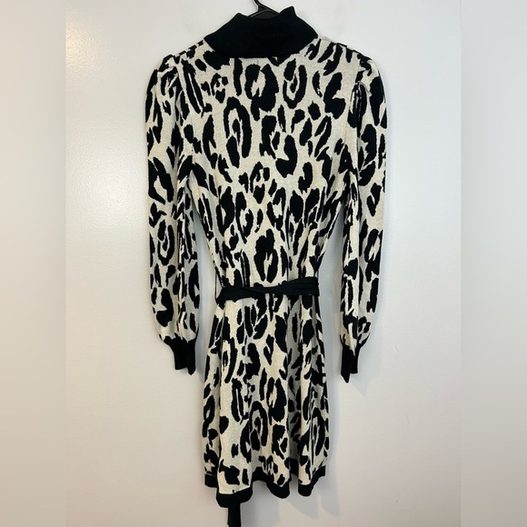 NWT Who What Wear Black/White Leopard/Animal Print Sweater Mini Dress Medium - Picture 10 of 14